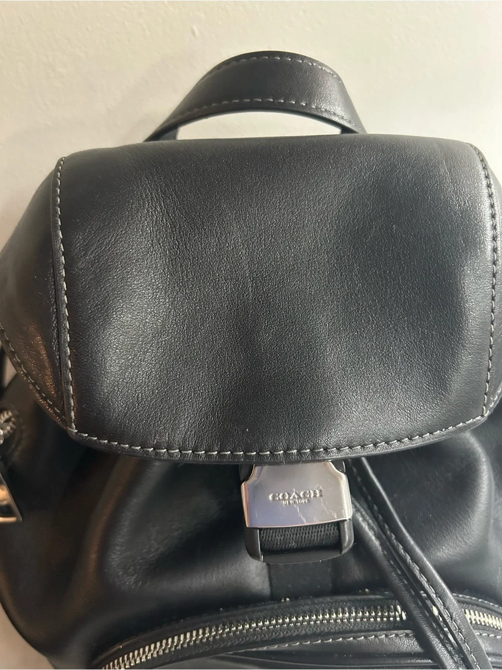 Coach Black Leather Logo Drawstring Backpack - Picture 4 of 12
